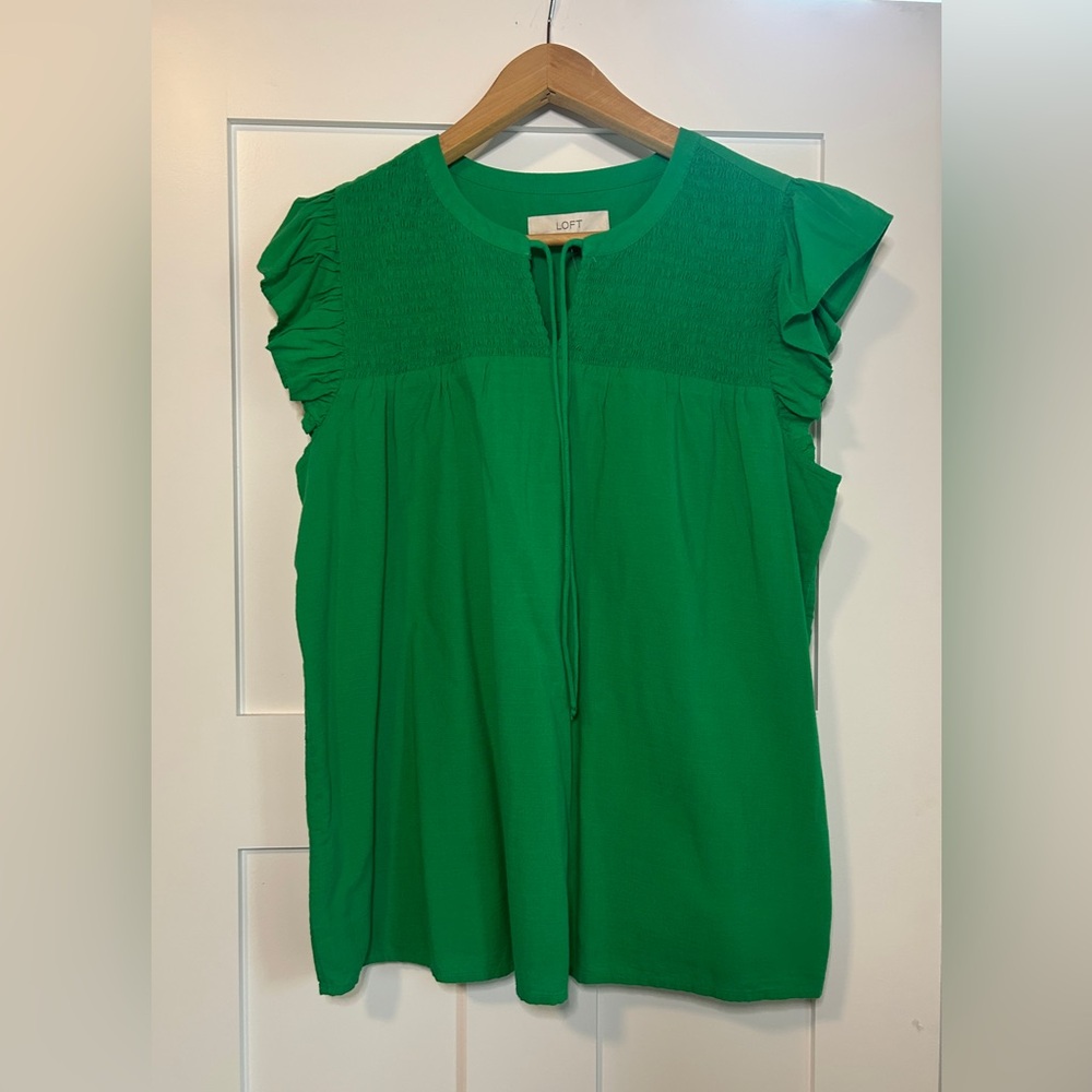 LOFT Emerald Ruffle Sleeve Blouse
